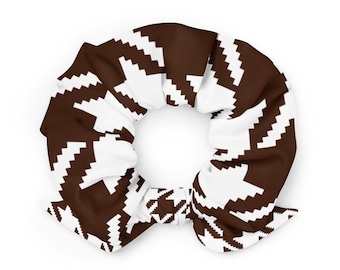 Espresso Braun Hahnentritt Scrunchie | Minimalistisches, umweltfreundliches Haargummi-Zubehör
