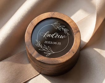 Caja para anillos de roble grabada a medida, estuche personalizado para propuesta de matrimonio, soporte para anillos, recipiente nupcial