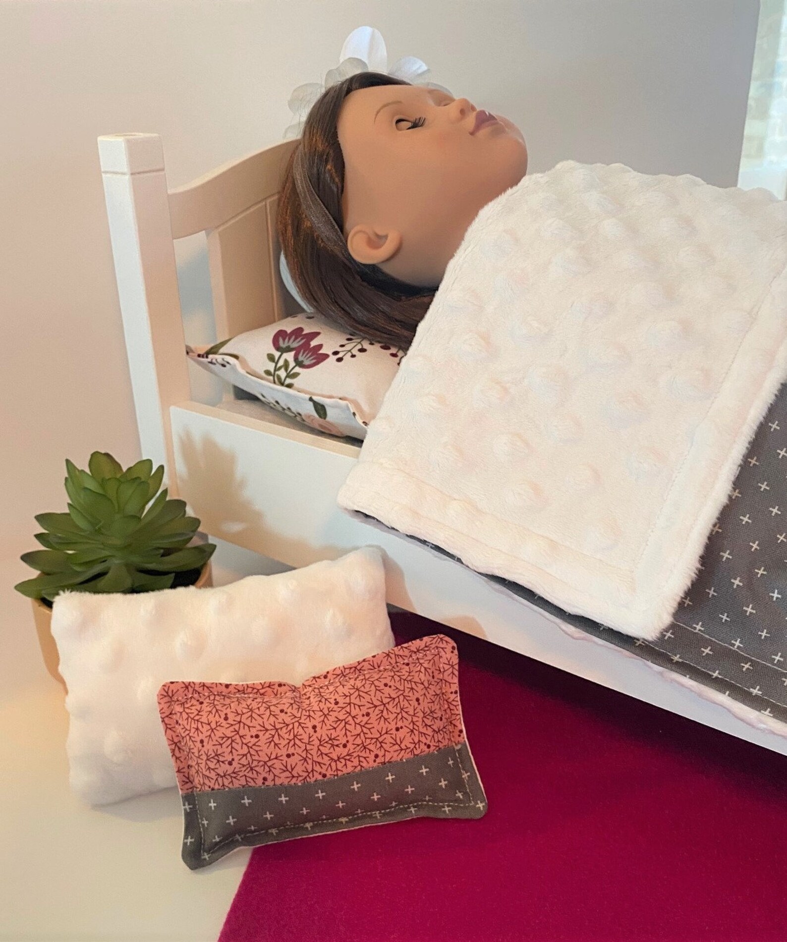 Doll Bedding 18 Doll Blanket and Pillow Set Grey Pink Etsy