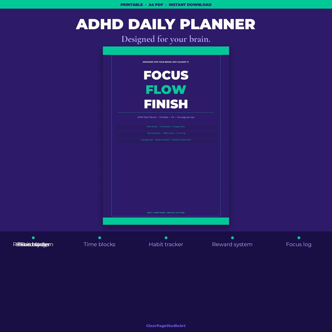 ADHD Daily Planner Printable A4 PDF | Brain Dump, Time Blocking, Habit ...