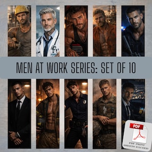 May include: A set of 10 digital prints featuring portraits of men in various professions. The text "MEN AT WORK SERIES: SET OF 10" is displayed across the image. A PDF print sheet is also included.