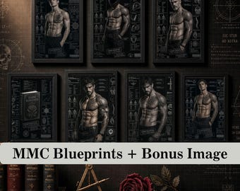MMC blauwdruk digitale kunstset, 7 afdrukbare donkere romantische posters, maffia, moreel grijs, motorrijder, donkere academische tropen, afdrukbaar, meerdere verhoudingen