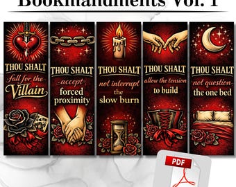 Donkere romantiek, bladwijzerset, grappig, BookTok, Bookish, The Bookmandments Vol 1, Villain, Morally Grey, grappig
