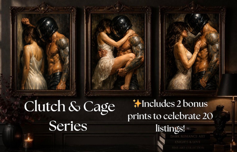 Dark Romance Art Print, Masked Man Couple, Spicy Gothic Decor (Digital Download) image 2