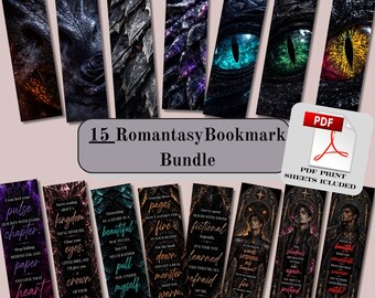 Bundel met 15 romans bladwijzers, donkere romantiek, draak, pittige lectuur, donkere academische wereld (digitale download)