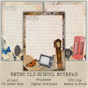 Retro Old School Notepad Printable Bundle, Digital Writing Pad, Nostalgic Stationery, Instant Download