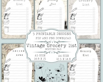 Paquete de blocs de notas para listas de la compra, planificador de compras minimalista vintage (descarga digital)