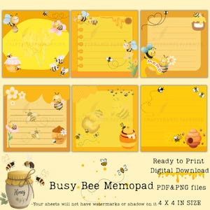 Busy Bee Memo Pad Printable Bundle, Cottagecore Honeycomb Stationery, 4x4 Printable (Digital Download)