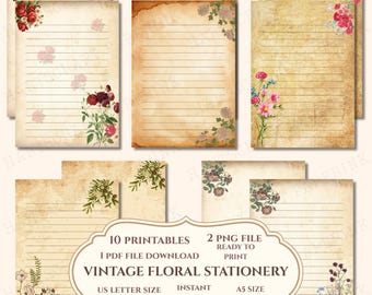 Wildflower Stationery Bundle, Botanical Writing Paper, Printable Journal Pages, Cottagecore Notes, Digital Download