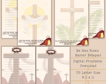 Easter Bible Verse Notepad, He Has Risen Printable, Faith Journal Sheets, Digital Download