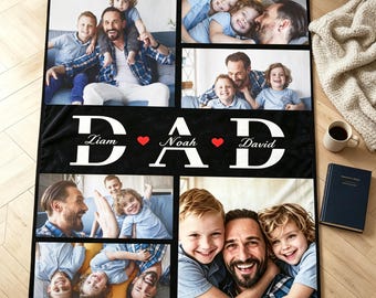 Personalized Blanket for Dad, Custom Photo blanket collage, Blankets with Picture, Father's Day Gift