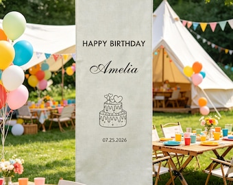 Personalized Linen Birthday Banner, Custom Fabric Backdrop, Customized Name Sign, Party Backdrop
