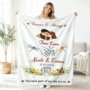 Coperta personalizzata per coppie, con nomi e data personalizzati, romantica coperta "Per sempre e sempre", regalo di anniversario di matrimonio per lei e per lui, regalo di San Valentino