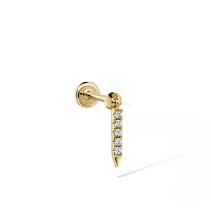 14K Gold Labradorit Labret, Runder Diamant Vertikaler Stab Bolzen, Knorpelohrring, Einzigartiges Helix Conch Piercing
