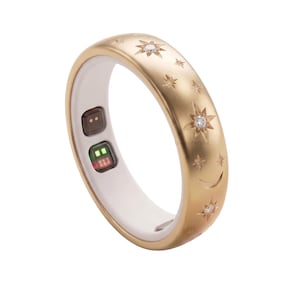 Oura Ring Gen 5 Cover, 14K Solid Gold & 925 Sterling Silver Protector, Star and Moon Lab Grown Diamond Smart Ring Guard Sleeve
