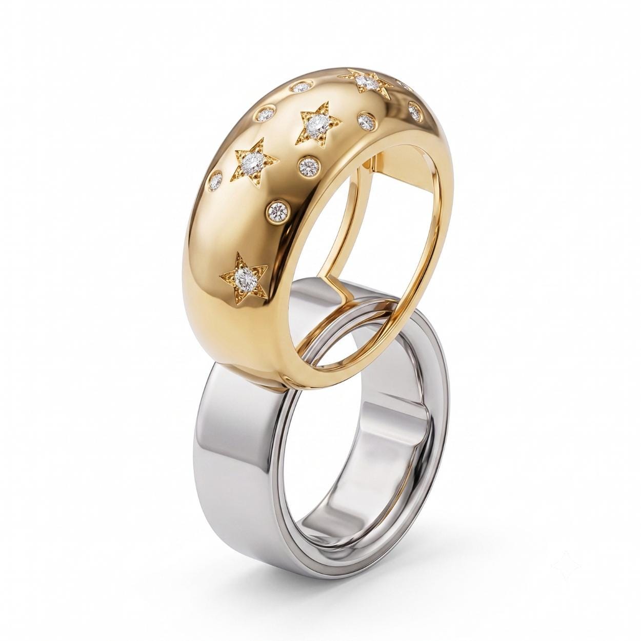 Oura Ring Gen 5 Cover, 14K Gold Vermeil & 925 Sterling Silver Protector, Star and Moon Moissanite Diamond Smart Ring Guard Sleeve