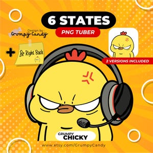 Grumpy Chicky PNGTuber Gamer, Funny PNG Tuber, 6 State expression, Premade Veadotube Mini model