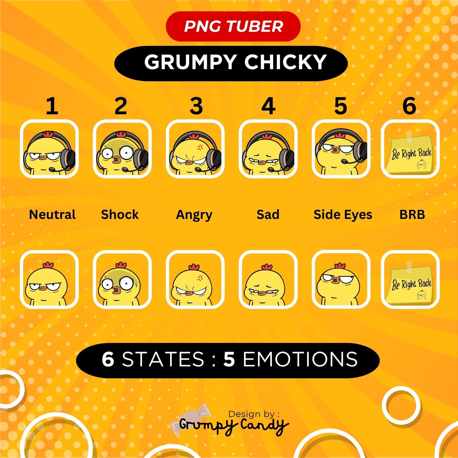 Grumpy State Grumpy Chicky Chick Pngtuber Gamer, Funny PNG Tuber, 6 State Expression ...
