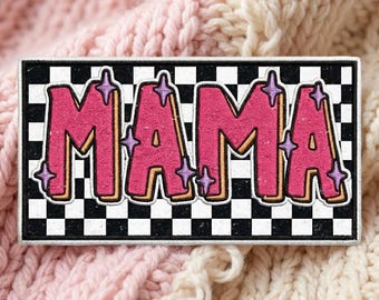 Retro Checkerboard MAMA Embroidered Patch, Trendy Pink Mama Letters Patches for Denim Jacket Diaper Bag, Cool Western Iron On Badge
