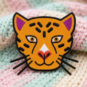 Leopard Embroidered Patch, Cute Quirky Tiger Cheetah Face Patches for Denim Jacket Backpack, Cool Animal Iron On Badge