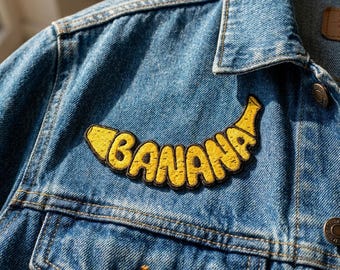 Funny Banana Embroidered Patch, Cute Fruit Letters Patches for Denim Jacket Backpack, Retro 90s Pop Art Iron On Badge