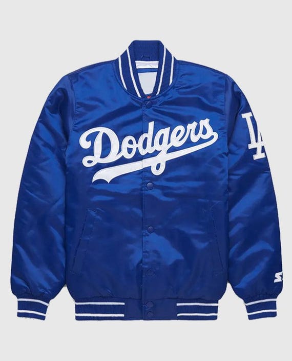LA Dodgers Blue Satin Bomber Jacket – Vintage Varsity Baseball Style