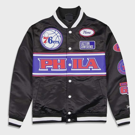 Philadelphia 76ers Satin Bomber Jacket, NBA Basketball Fan Apparel