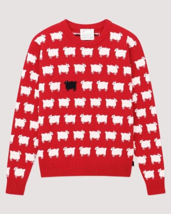 Princess Diana Black Sheep Sweater – Iconic 80s Red Wool Knit Jumper, Vintage-Inspired Streetwear