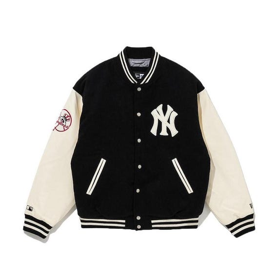 New York Baseball Varsity Jacket – Black Contrast Sleeve Bomber