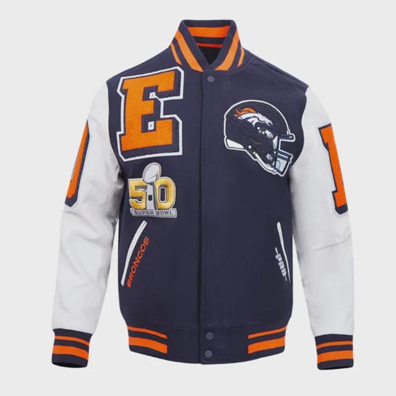 Denver Broncos Varsity Jacket Wool Leather Ribbed Mashup Coat NFL Team Jacket Vintage Style