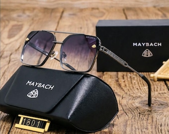 Luxus MAYBACH Style übergroße Metallrahmen-Sonnenbrille für Herren Damen - UV-Schutz mit Farbverlauf und Geschenkbox