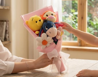 Winnie the Pooh Plush Bouquet with Tigger & Eeyore, a Cute Disney Character Arrangement for a Birthday Gift or Kawaii Room Decor