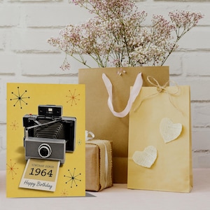 Vintage 1964 Birthday Card, Born in 1964 Gift, Retro Camera Greeting Card for Dad, Mum or Friend