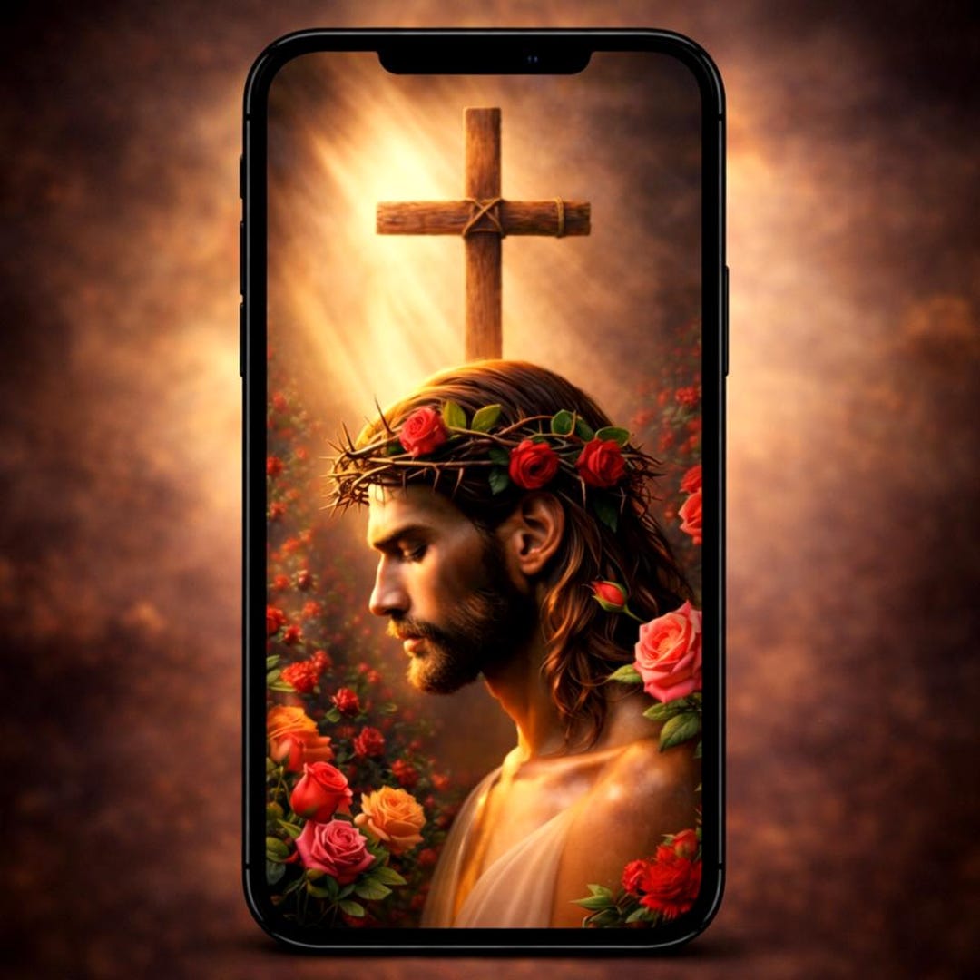 Sacred Rose Crown Jesus Wallpaper – Christian Cross Light Lock Screen ...