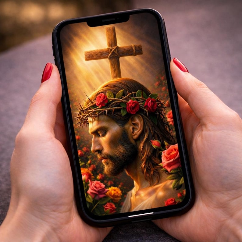 Sacred Rose Crown Jesus Wallpaper – Christian Cross Light Lock Screen ...