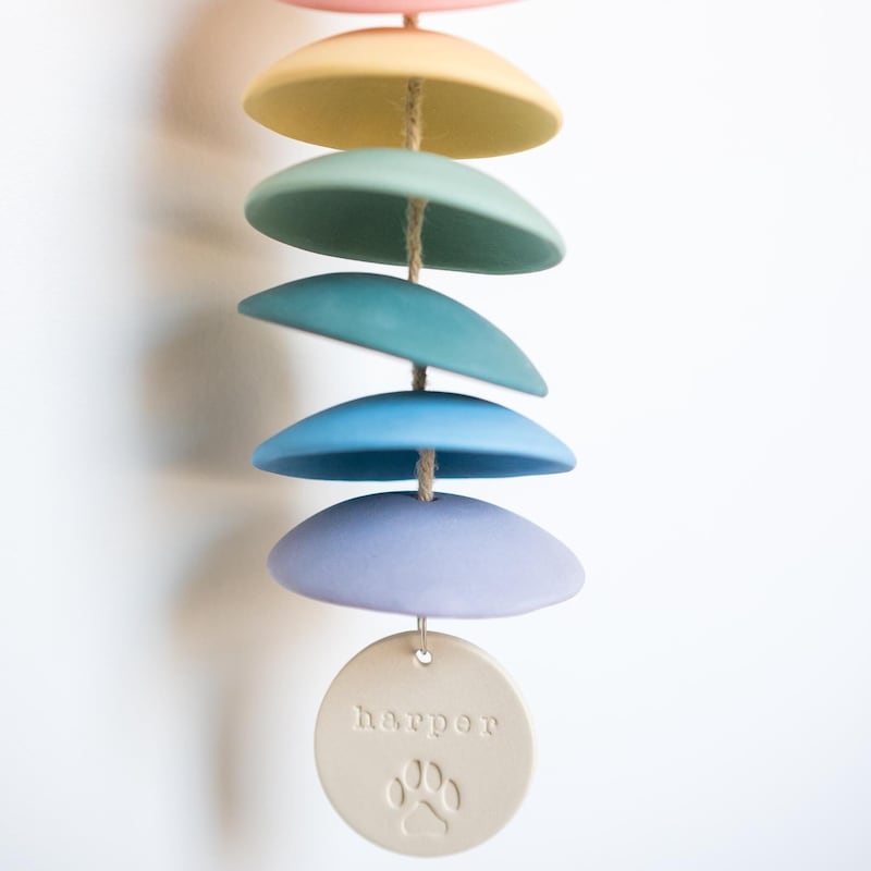 Personalized dog memorial chime - rainbow chime + custom charm with your pet's name (ivory shown)