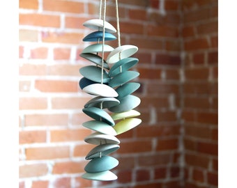 Ceramic Chimes in blues and greens - colorful stoneware wind chimes