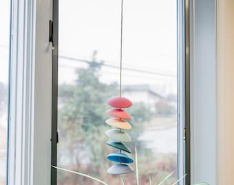 Rainbow ceramic chime - colorful stoneware wind chimes