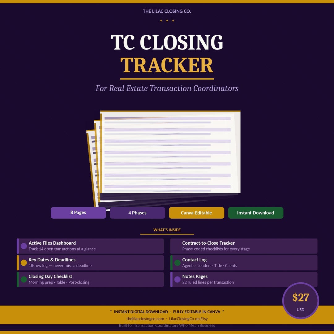 TC Closing Tracker | Real Estate Transaction Coordinator Checklist ...