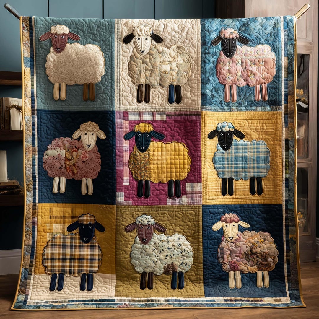 Sheep Quilt Blanket Patchwork Farmhouse Throw, Rustic Lamb Quilted ...