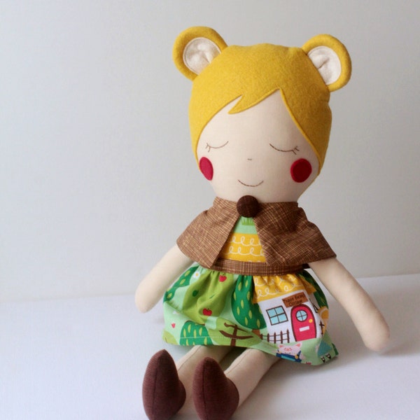 Goldilocks handmade rag doll. Soft cloth doll toy. Gift idea for girls. Fairy tales doll. Bear doll. Nursery decor.Goldilocks and the bears
