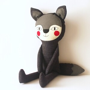 Stuffed animal - Black wolf rag doll. Child friendly stuffed toy. Wolf softie. Black softie for nursery decoration. Baby and toddler gift.