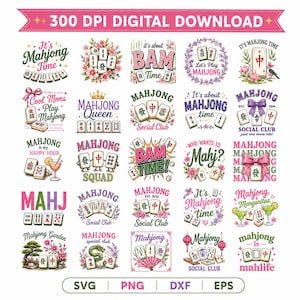 Mahjong PNG SVG Bundle, Cute Mah Jong Quotes, Shirt Designs, T-Shirt Sublimation, Social Club Clipart, Commercial Use, Eps Dxf