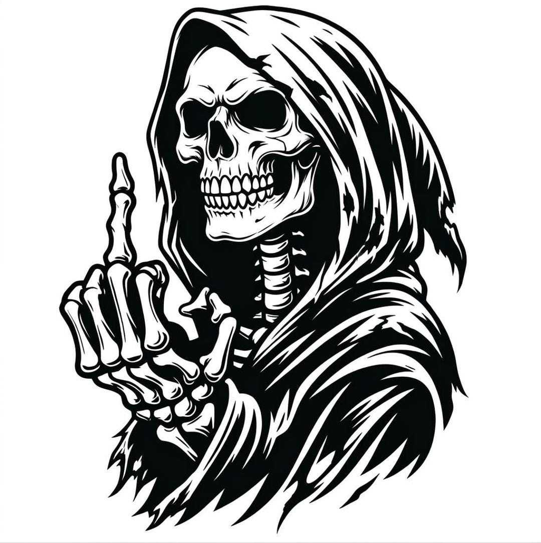 Grim Reaper Skeleton SVG, Middle Finger Skull Vector, Gothic Reaper PNG ...