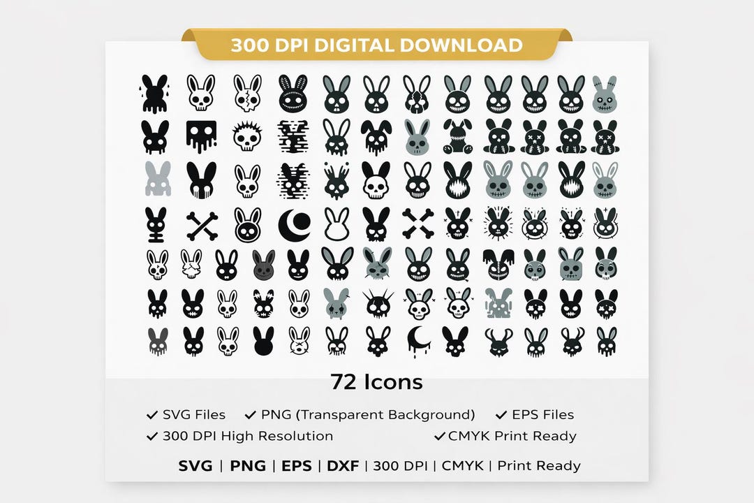 Horror Rabbit Icon Horror Bunny SVG Bundle, 72 Skull Rabbit Icons, Gothic Bunny Clipart ...