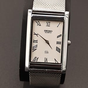Vintage Seiko Slim Tank Cream Roman Numeral Dial Rectangular Quartz Watch