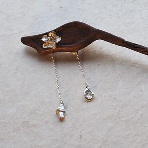 Oleander Hairpin - Walnut and Sterling Silver Handmade Hair Piece