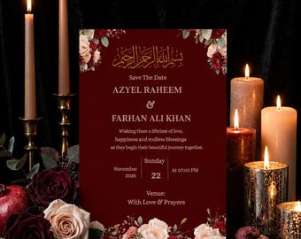 Plantilla de invitación para la ceremonia de Nikah musulmana / Tarjeta de boda islámica editable / Descarga digital