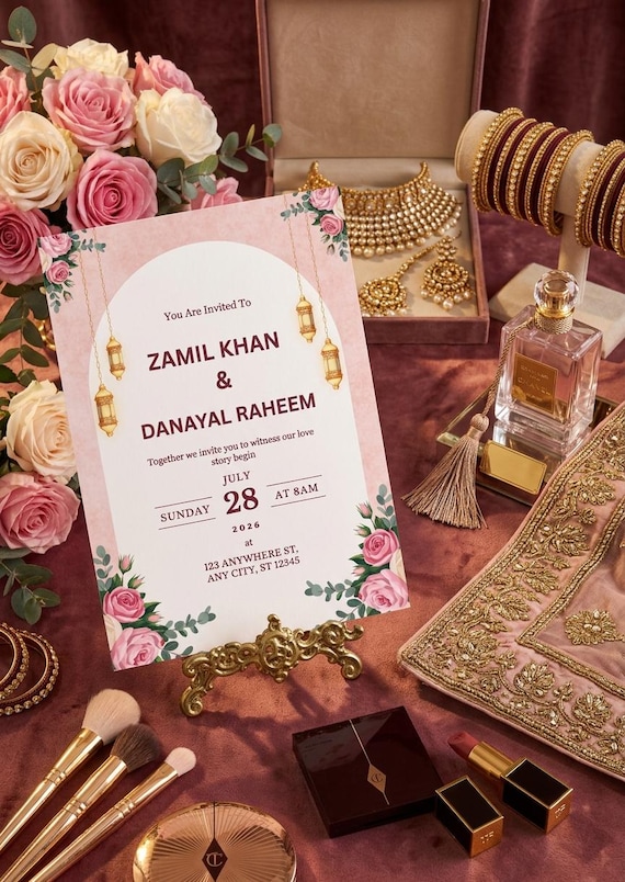 Editable Nikah Invitation Template, Muslim Wedding Card, Islamic Urdu Invite (Digital Download)