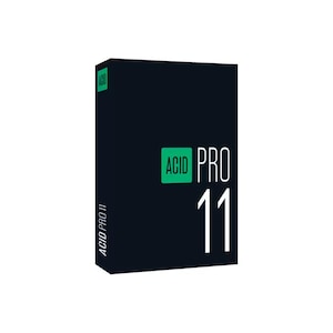 May include: A black box with the words "ACID PRO 11" in white. The word "ACID" is in a green rectangle. The text "ACID PRO 11" is vertically printed on the left side of the box. The box is on a white background.